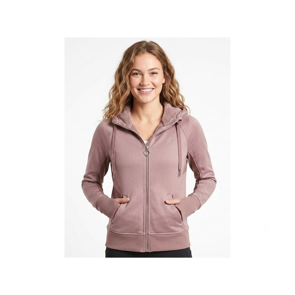 Athleta Triumph Luxe Shine Hoodie Small S Pink Full Zip Sherpa Fleece 511431